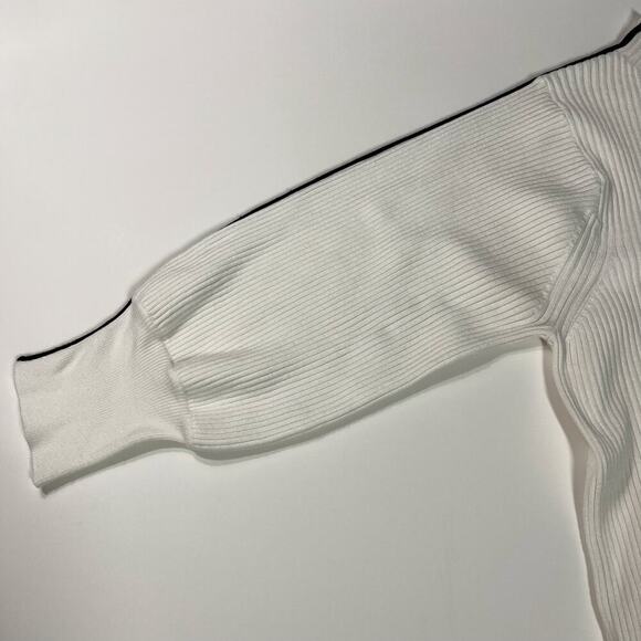 Mango Women’s Ribbed Knit Pullover Sweater Sz M White Black Strip at 3/4 Sleeves - Picture 10 of 12